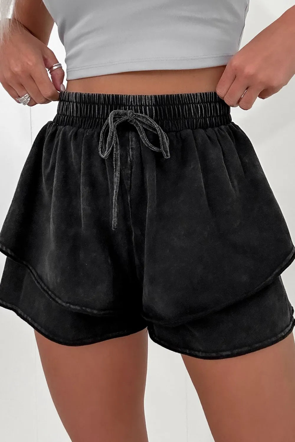 Mineral Wash French Terry High Waist Casual Shorts