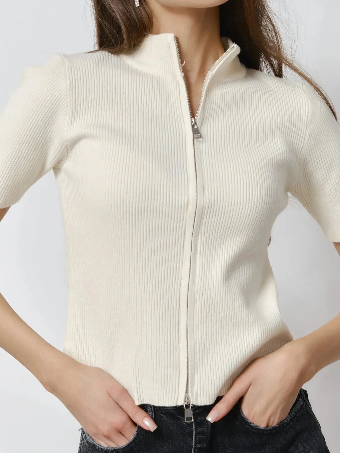 Ribbed Zip-Up Cardigan