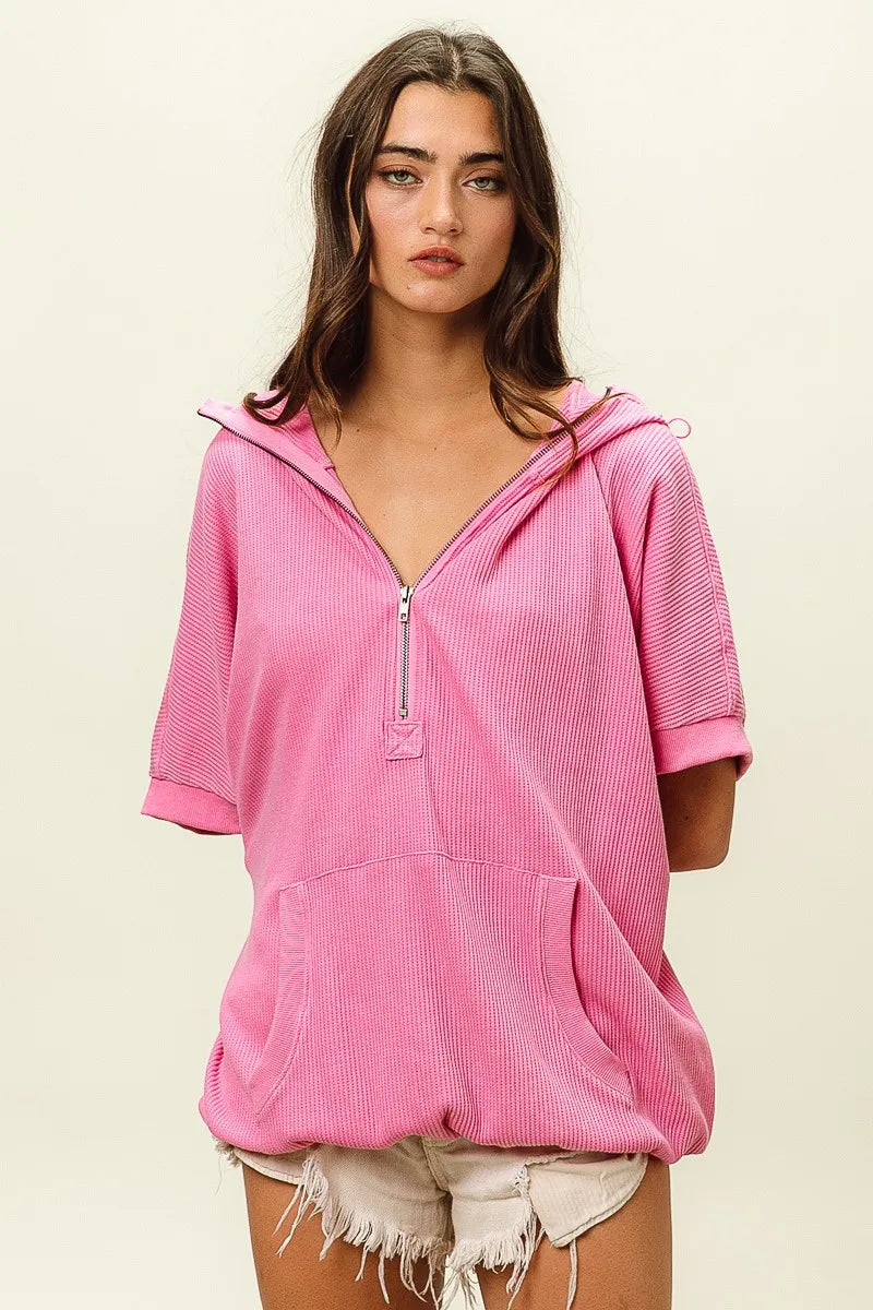 BiBi Vintage Washed Waffle Thermal Hoodie