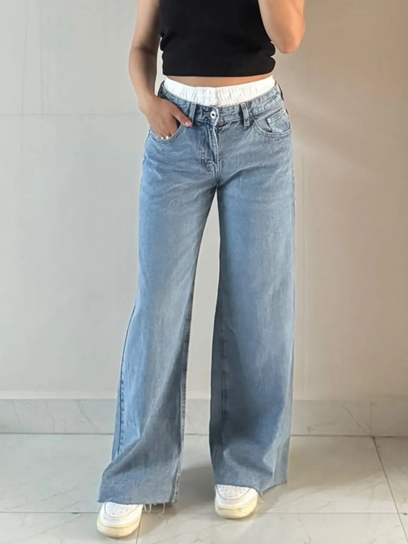 High Waisted Wide Leg Vintage Wash Jeans