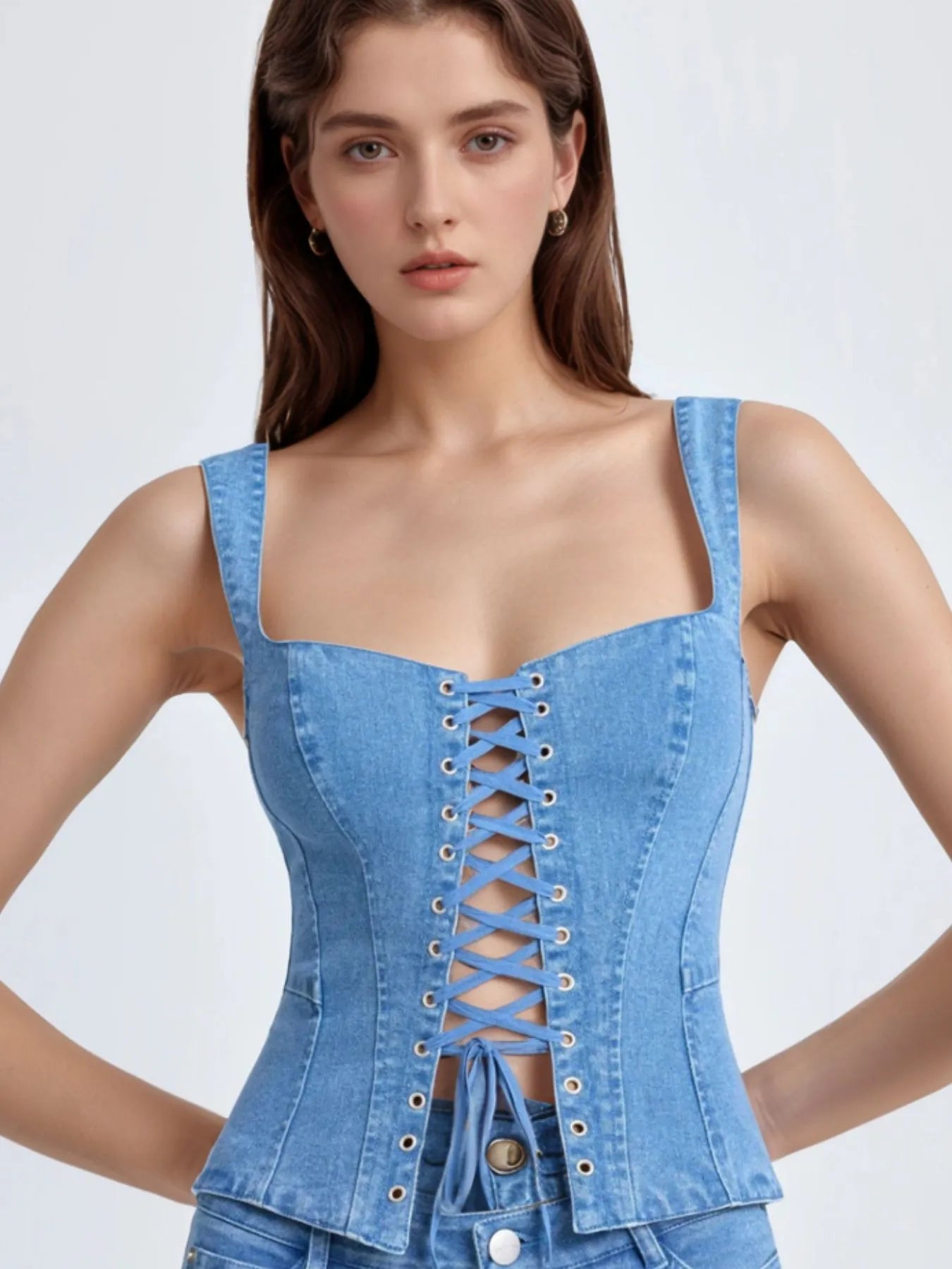 Lace-Up Denim Cami